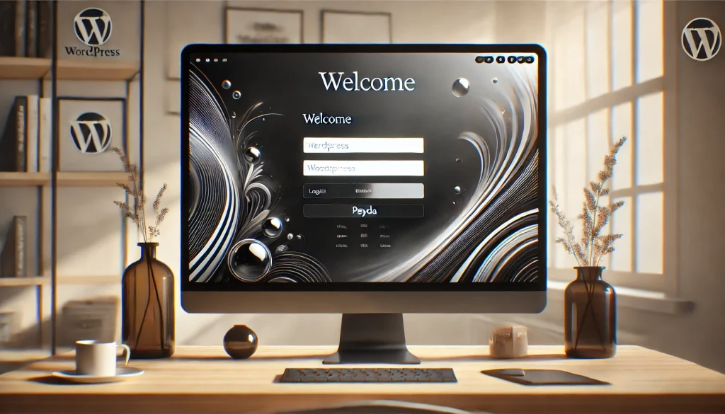A sleek and modern wide image showcasing a custom WordPress login page with a stylish design. The image features a beautifully designed login form wit