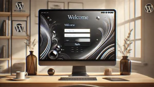 A sleek and modern wide image showcasing a custom WordPress login page with a stylish design. The image features a beautifully designed login form wit